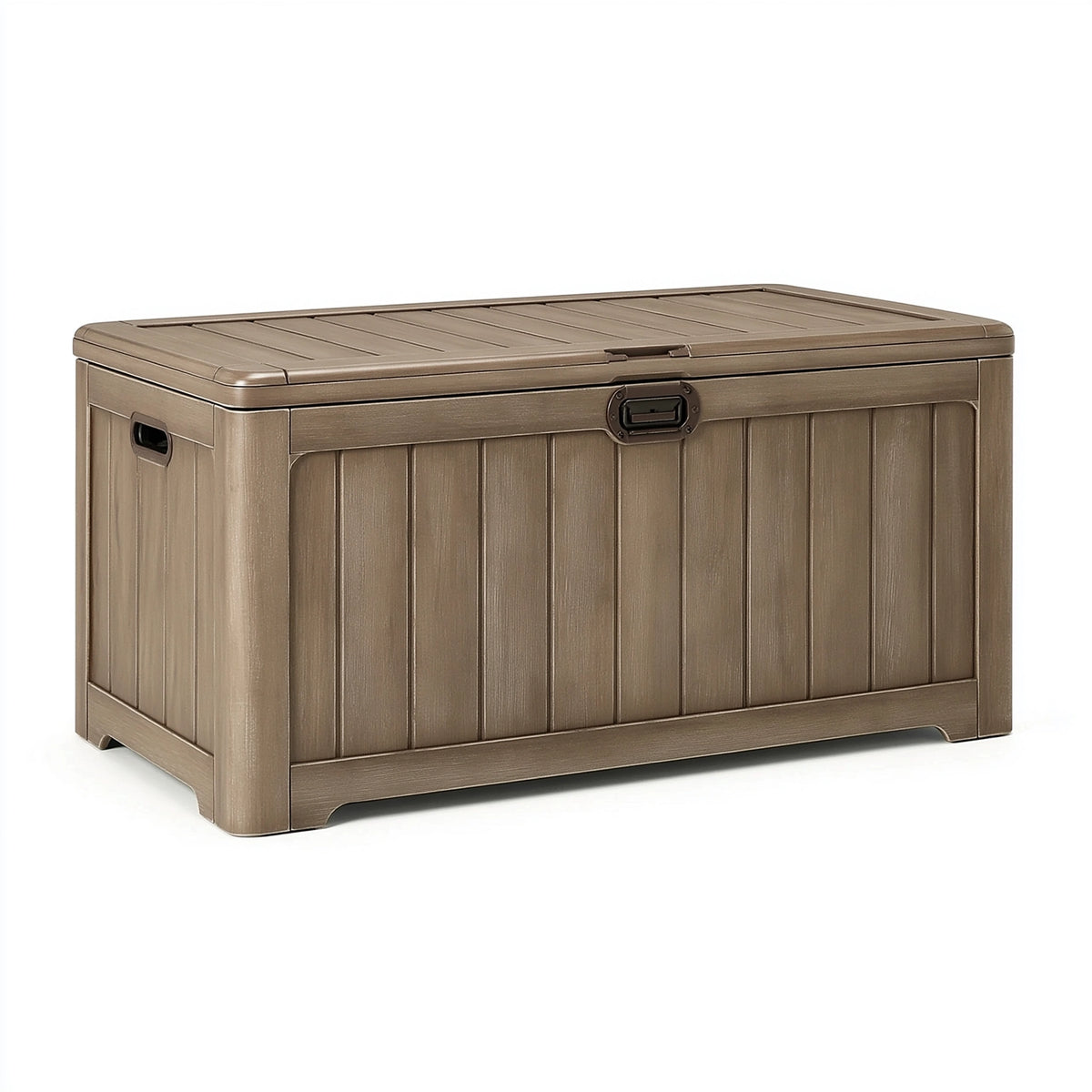 Coffre de rangement 120x55x60 cm en résine marron pour extérieur avec couvercle