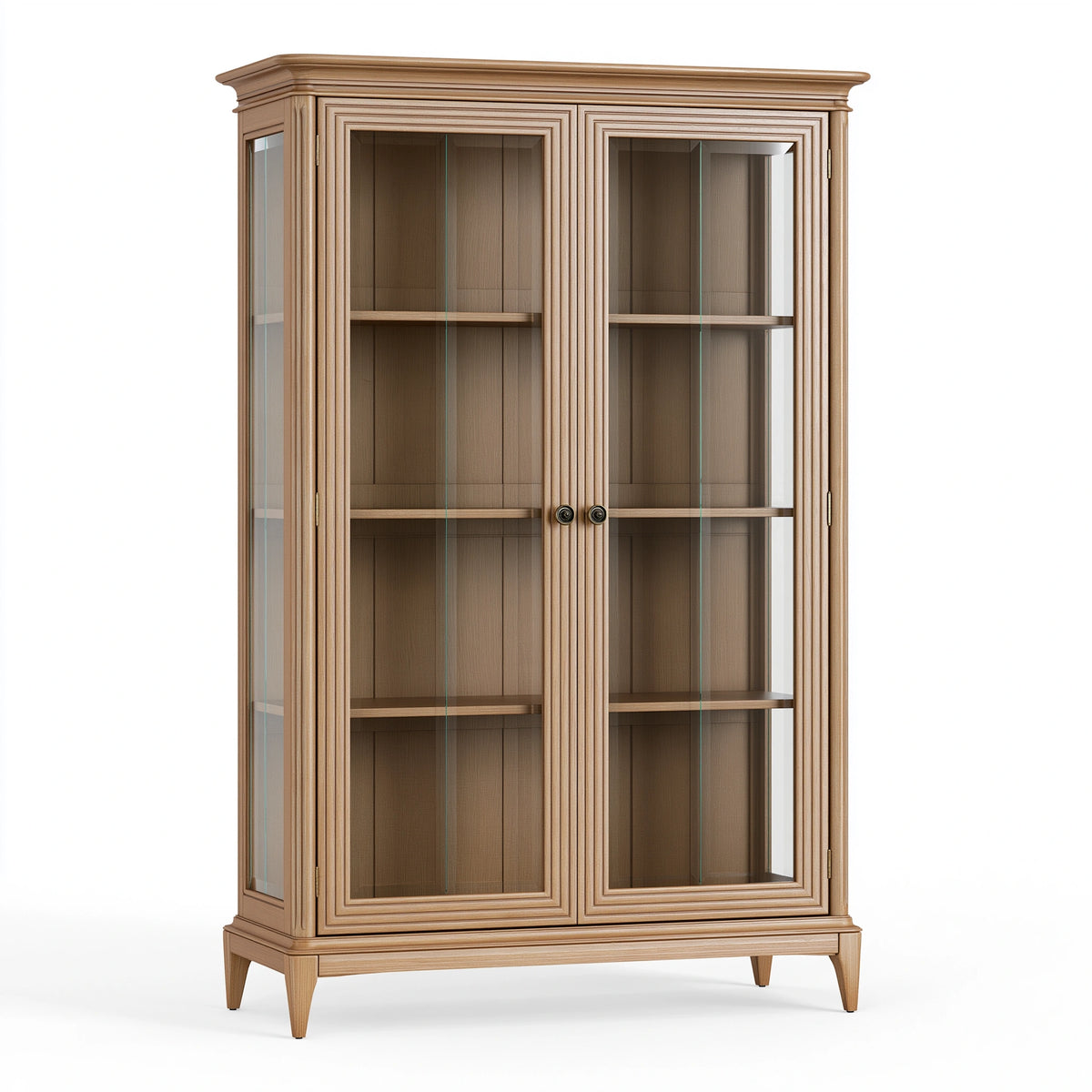 Vitrine 120 x 45 x 190 cm en bois marron à 2 portes vitrées style classique