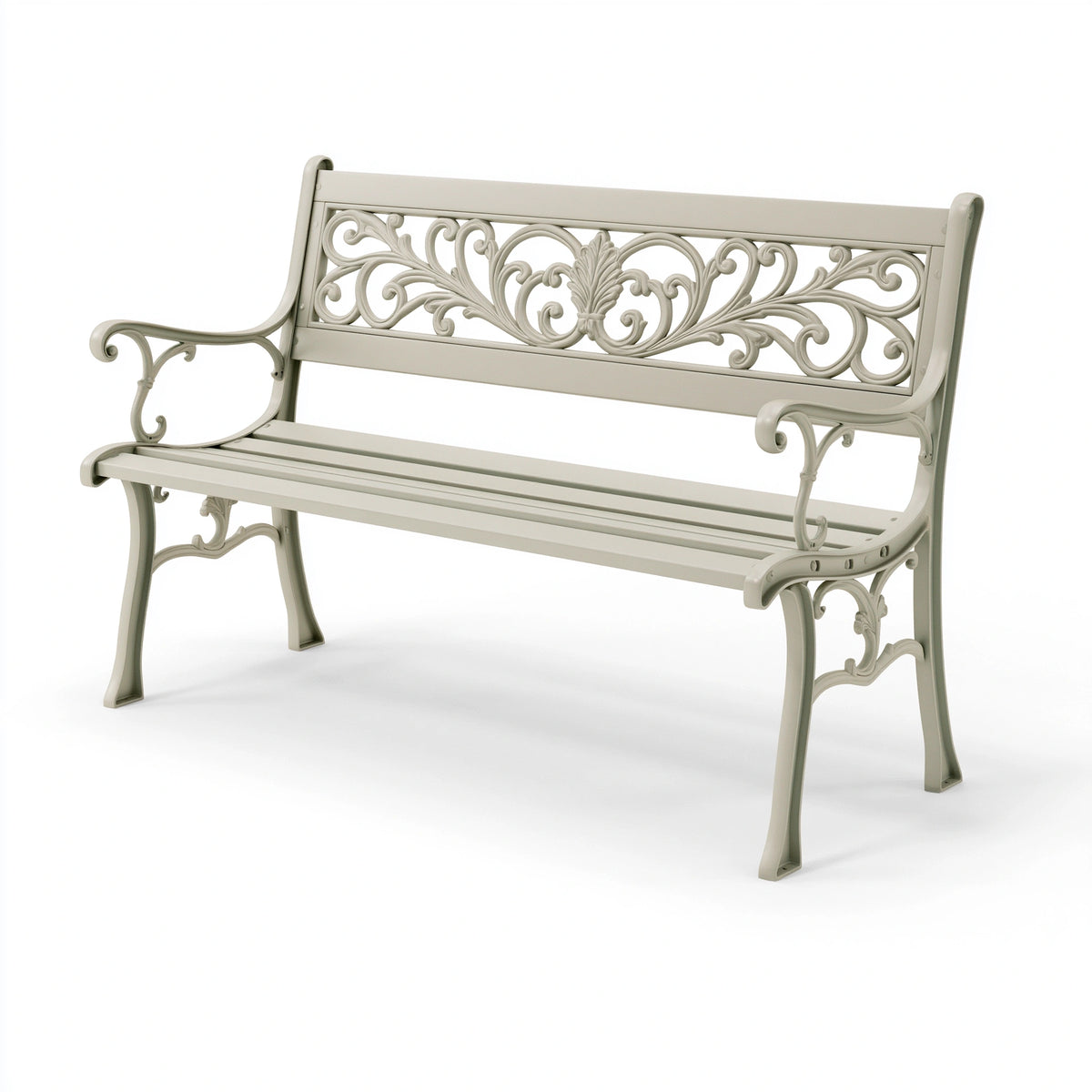 Banc de jardin 120 x 60 x 88 cm en métal beige style classique décoratif