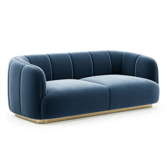 Canapé 3 places 220 x 95 x 78 cm en velours bleu avec base métallique style contemporain