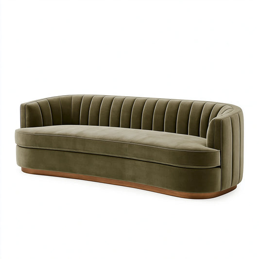 Canapé 3 places 220 x 90 x 78 cm en velours vert olive pour salon style contemporain
