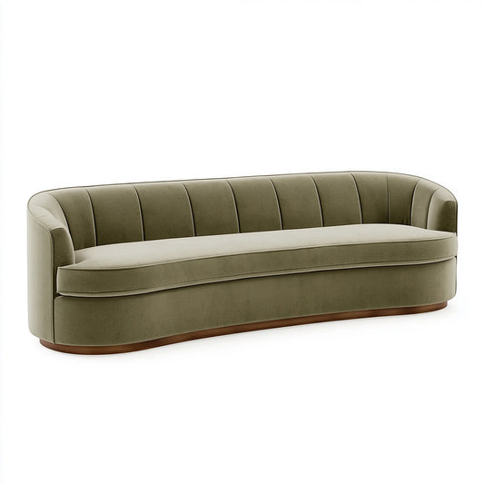 Canapé 3 places 220 cm en velours vert olive style arrondi