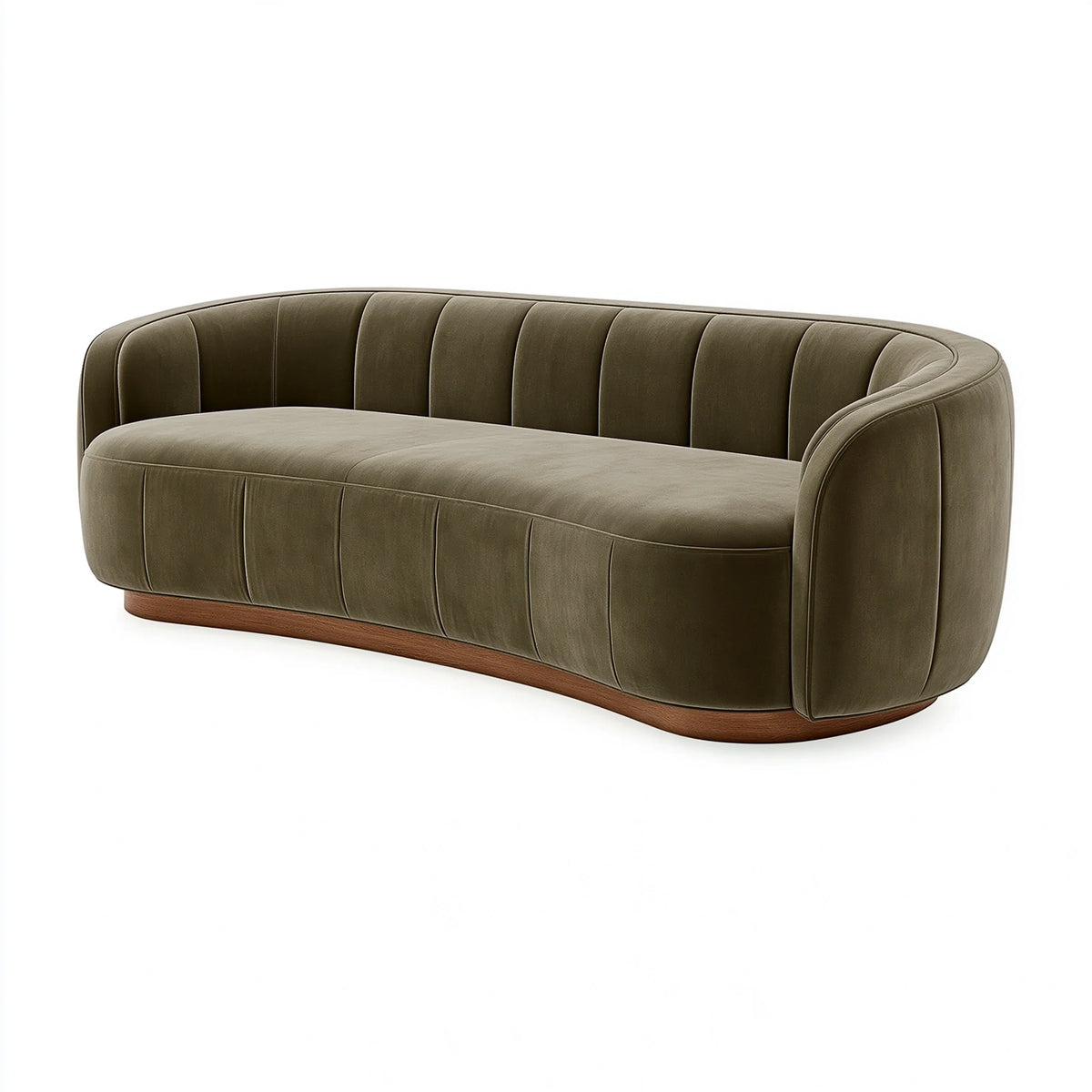 Canapé 3 places 230 x 95 x 78 cm en tissu effet velours vert olive style contemporain