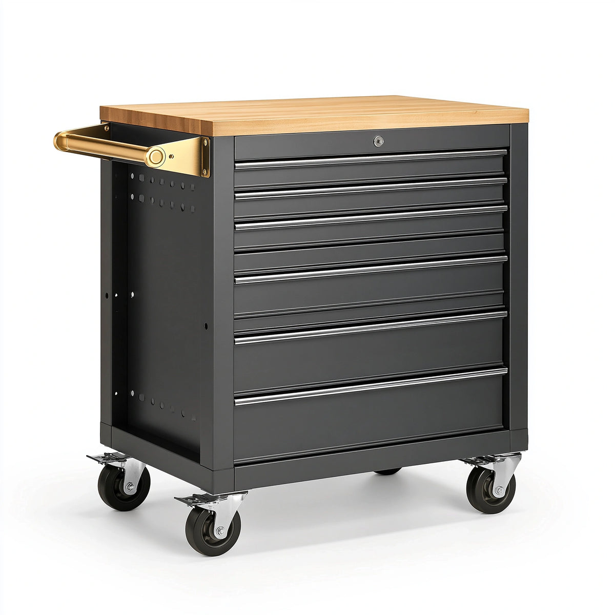 Servante d atelier 78 x 46 x 96 cm en acier noir et bois avec 7 tiroirs sur roulettes style industriel