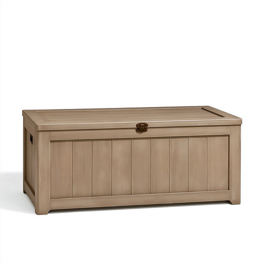 Coffre de rangement 100 x 50 x 55 cm en bois beige avec couvercle à lattes