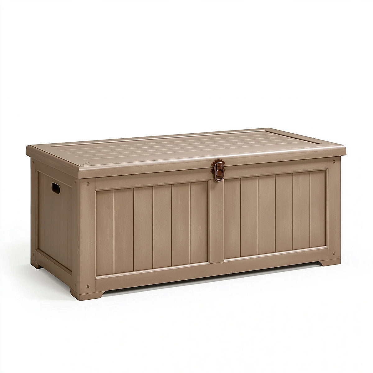 Coffre de rangement extérieur 120 x 55 x 60 cm en plastique taupe avec couvercle