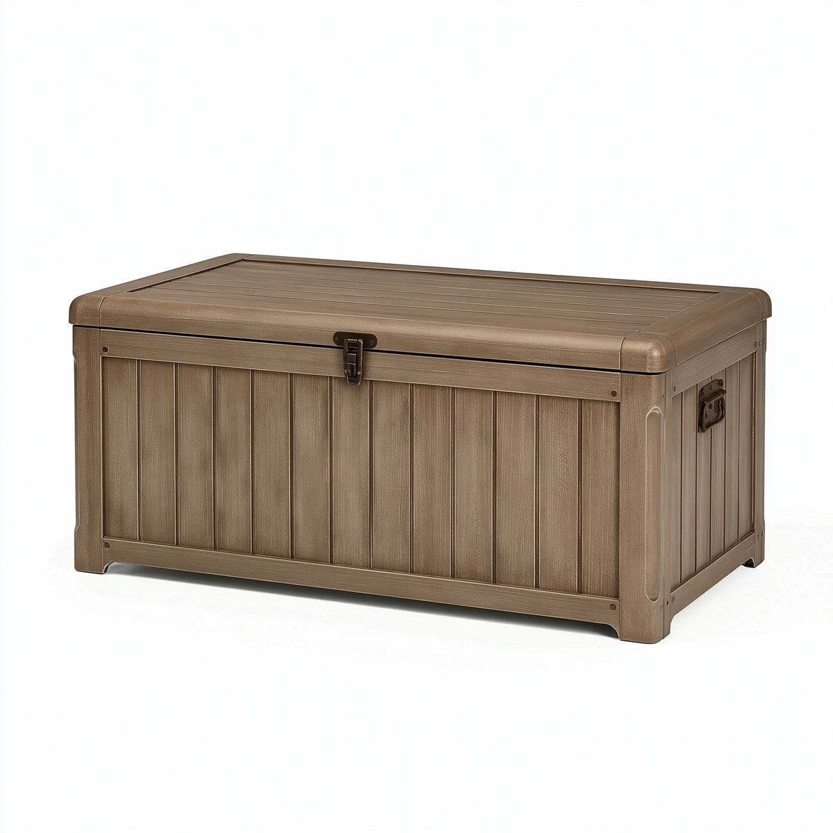 Coffre de rangement extérieur 120 x 60 x 63 cm en résine marron avec couvercle