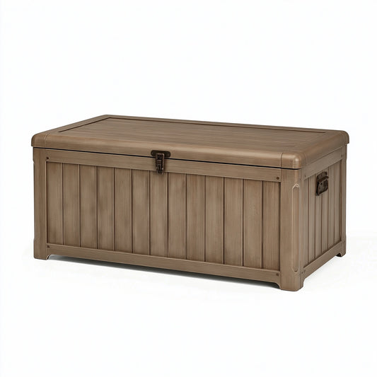 Coffre de rangement extérieur 120 x 60 x 63 cm en résine marron avec couvercle