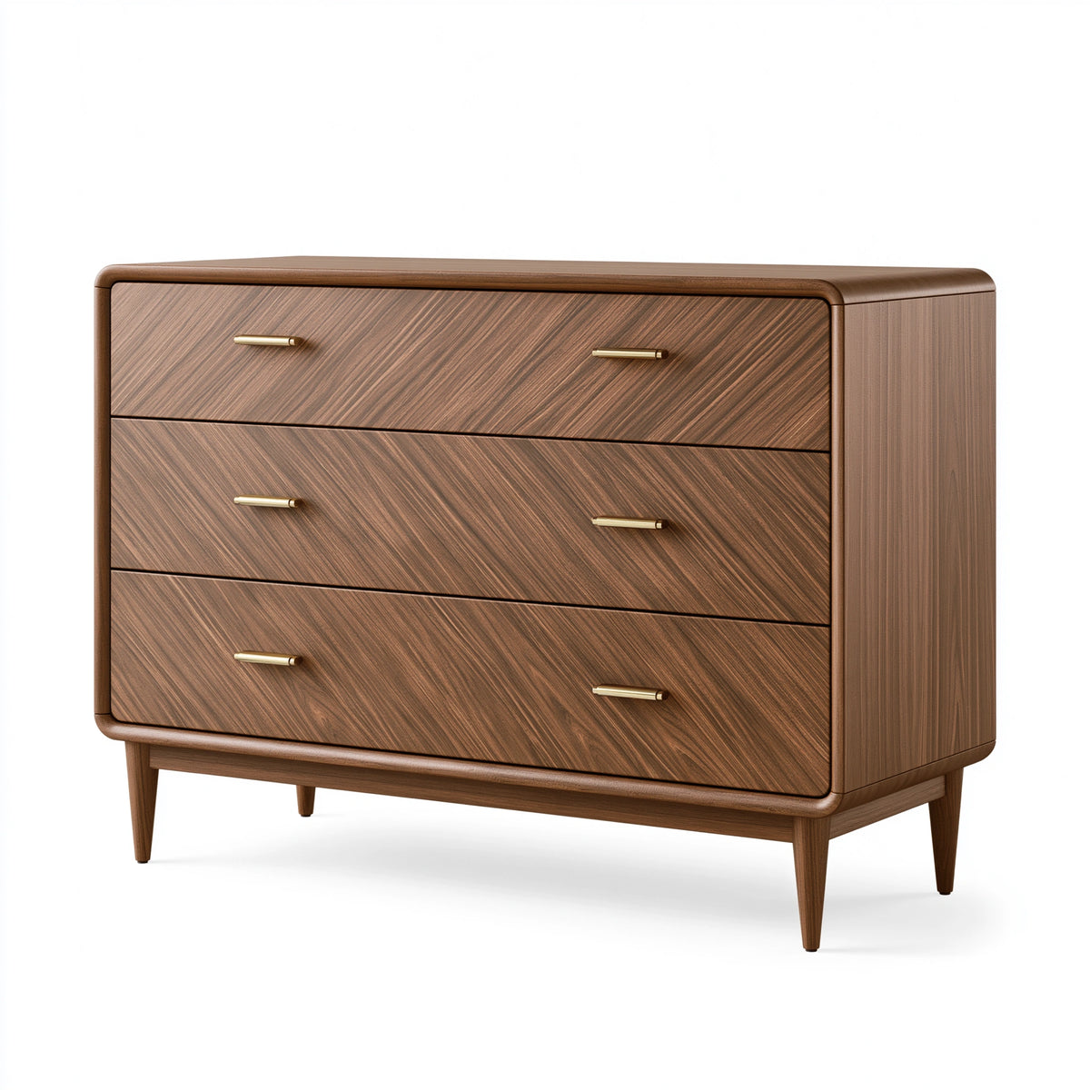 Commode 120 x 45 x 85 cm en bois brun noyer à 3 tiroirs style rétro