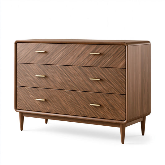 Commode 120 x 45 x 85 cm en bois brun noyer à 3 tiroirs style rétro