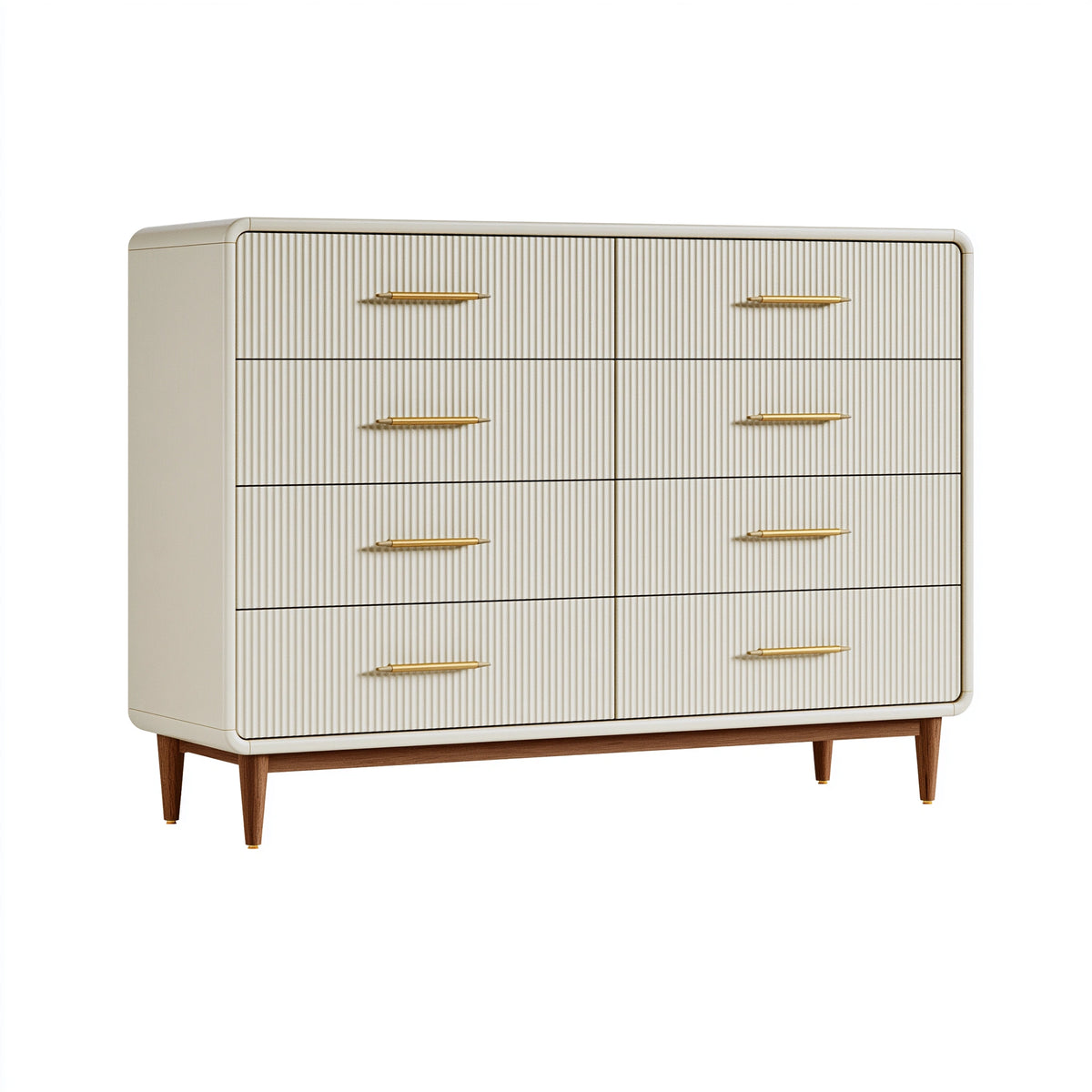 Commode 160 x 45 x 90 cm en bois crème et marron à 8 tiroirs style rétro
