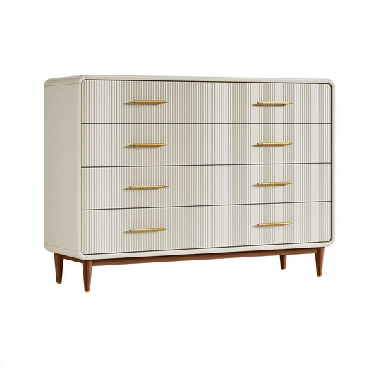Commode 160 x 45 x 90 cm en bois crème et marron à 8 tiroirs style rétro