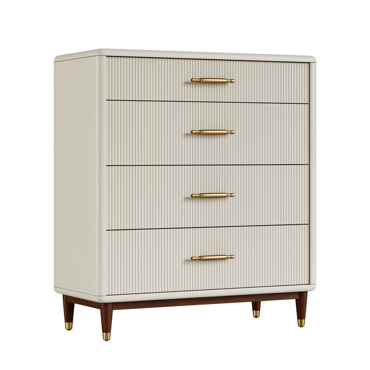 Commode 80 x 45 x 105 cm en panneaux de bois crème avec 4 tiroirs style moderne