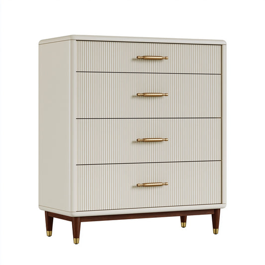 Commode 80 x 45 x 105 cm en panneaux de bois crème avec 4 tiroirs style moderne