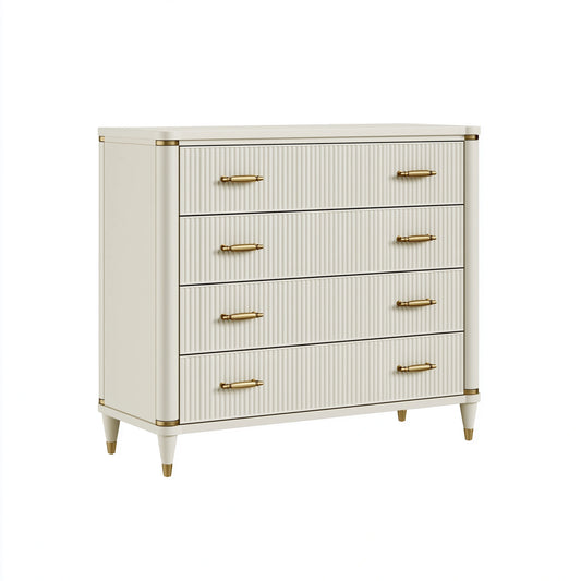 Commode 90 x 45 x 110 cm blanche en panneaux de bois à 4 tiroirs style classique