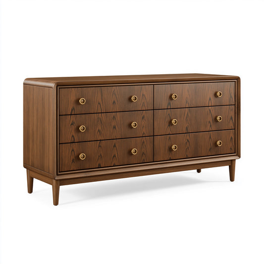 Commode 150 x 45 x 85 cm en bois marron à 9 tiroirs style vintage