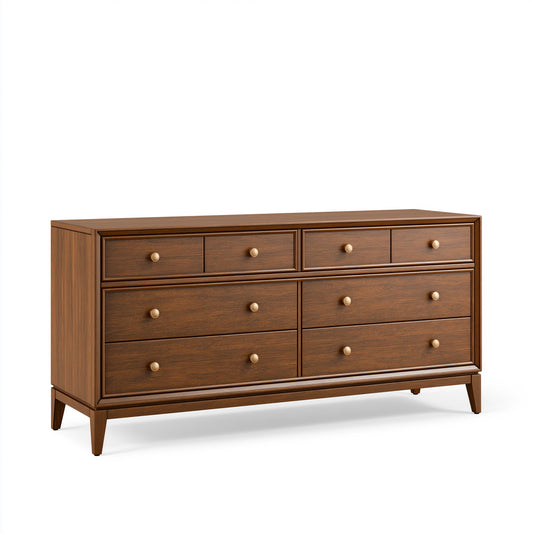 Commode 160 x 45 x 110 cm en bois brun à 8 tiroirs style classique