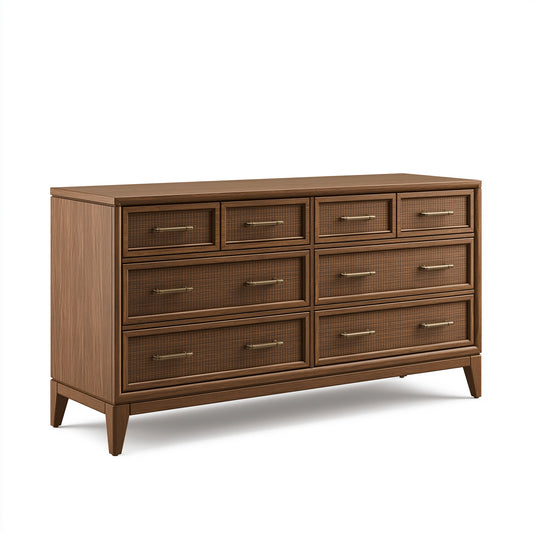 Commode 140 x 45 x 90 cm en bois brun à 8 tiroirs style classique