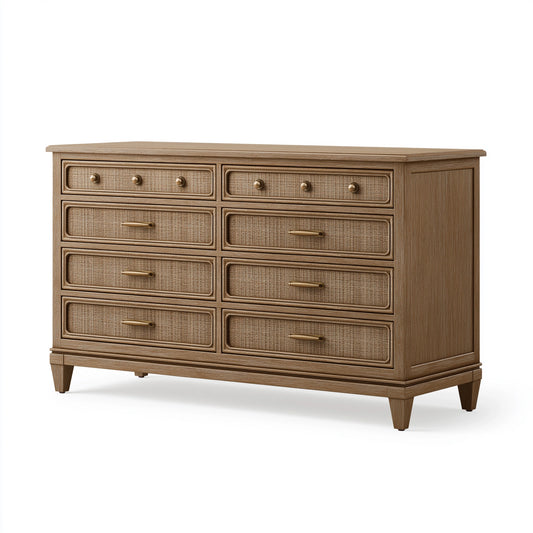 Commode 150 x 45 x 100 cm en bois brun à 8 tiroirs style classique