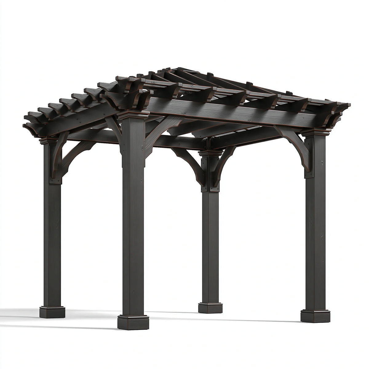 Pergola 300 x 300 x 240 cm en bois noir à toit ajouré pour jardin