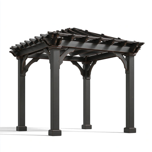 Pergola 300 x 300 x 240 cm en bois noir à toit ajouré pour jardin