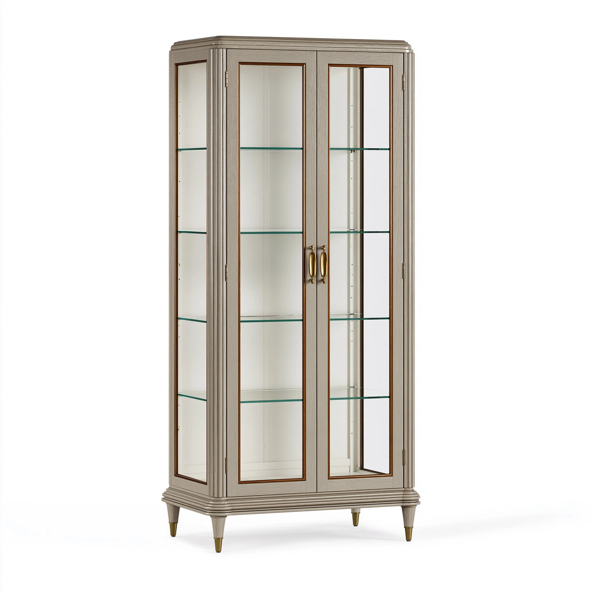 Vitrine 100 x 45 x 190 cm en bois gris taupe et verre - rangement classique