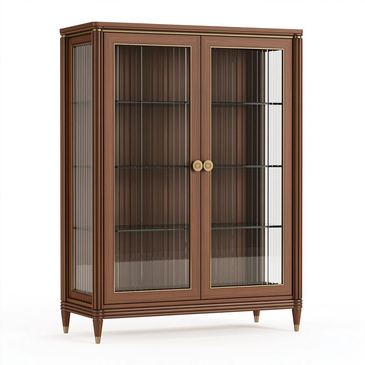 Vitrine 120 x 45 x 190 cm en bois brun et verre fumé - rangement classique à 2 portes