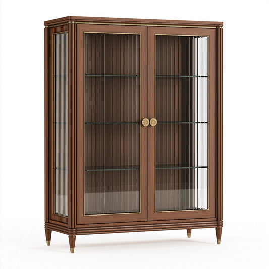Vitrine 120 x 45 x 190 cm en bois brun et verre fumé - rangement classique à 2 portes