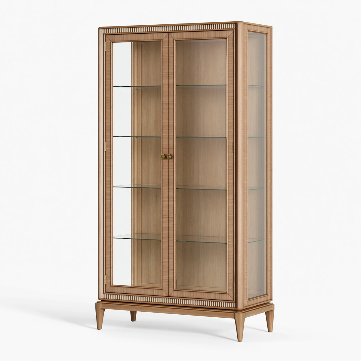 Vitrine 110 x 45 x 190 cm en bois brun avec portes vitrées style classique