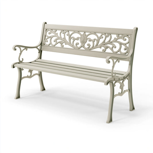 Banc de jardin 120 x 60 x 88 cm en métal beige style classique décoratif