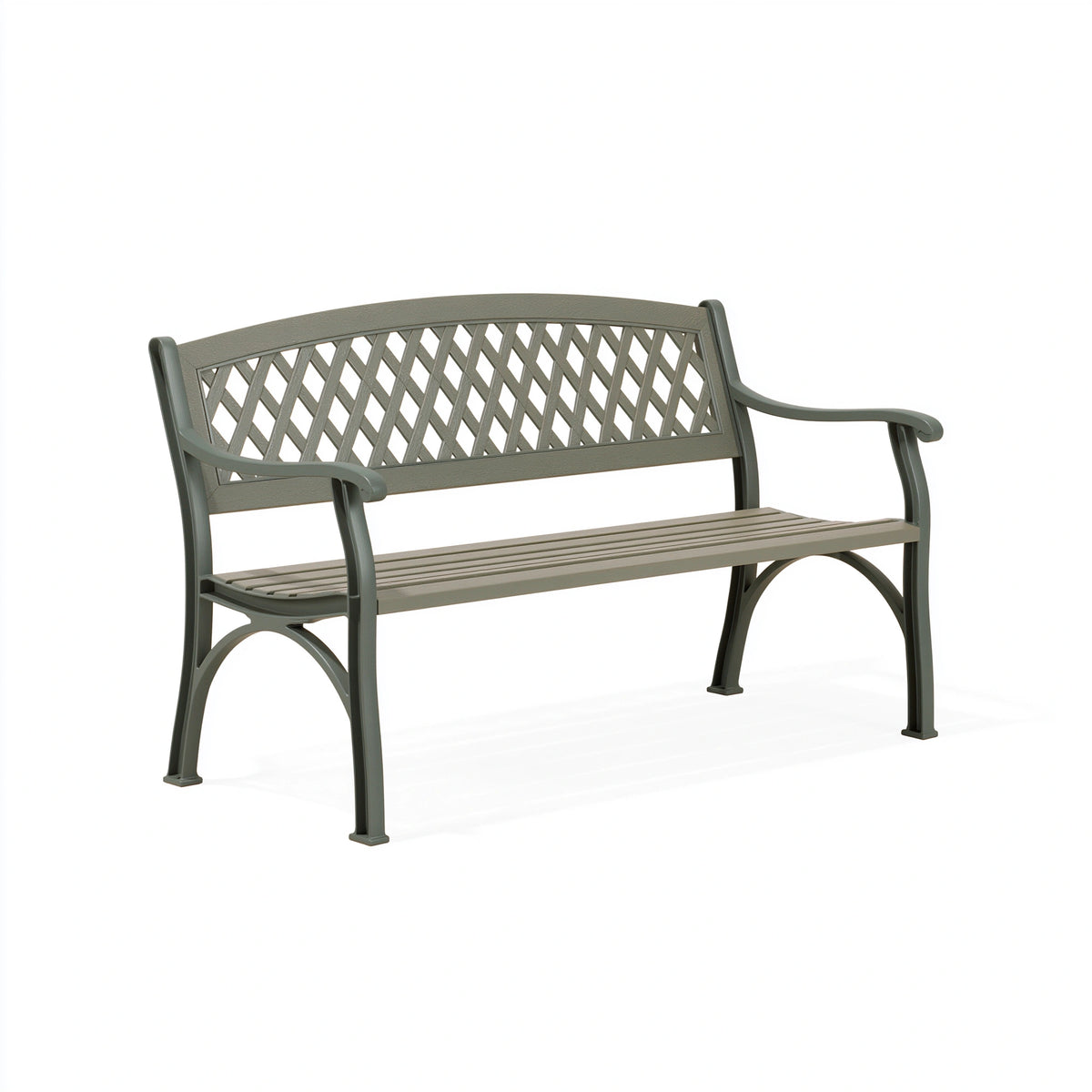 Banc de jardin 120 x 60 x 80 cm en résine gris vert à dossier ajouré