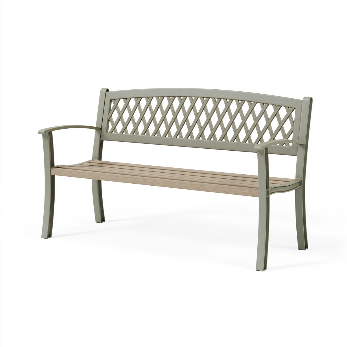 Banc de jardin 122 cm en métal gris avec dossier ajouré style classique