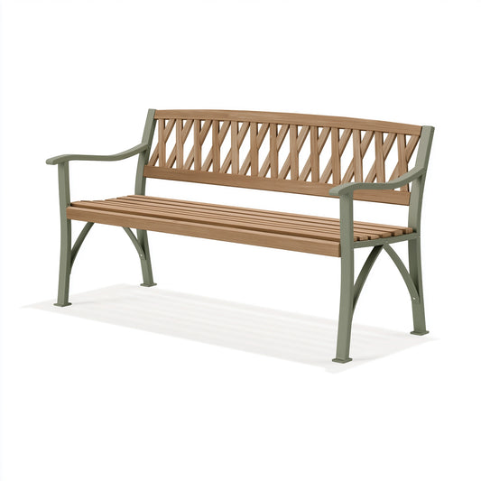 Banc de jardin 150 x 60 x 85 cm bois et métal vert naturel avec accoudoirs